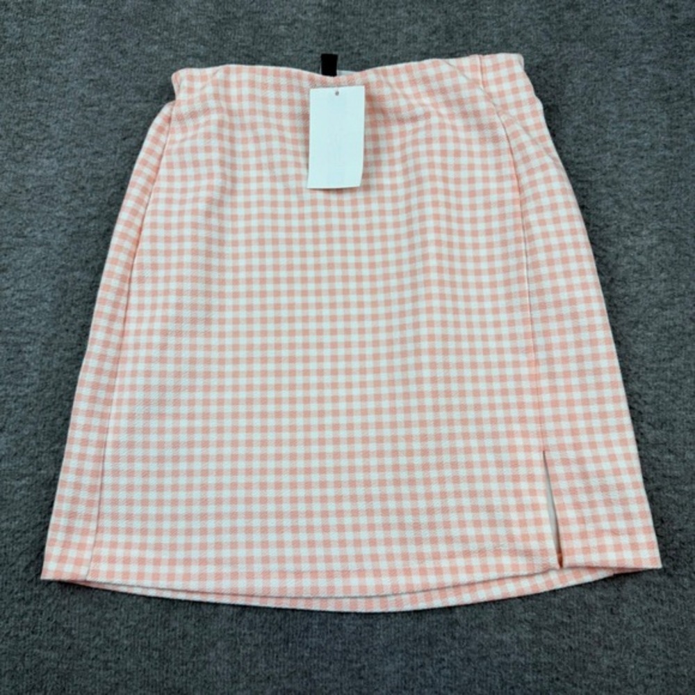 H&M Divided Mini Skirt Womens XS Pink Gingham Checkered Side Slit A-Line